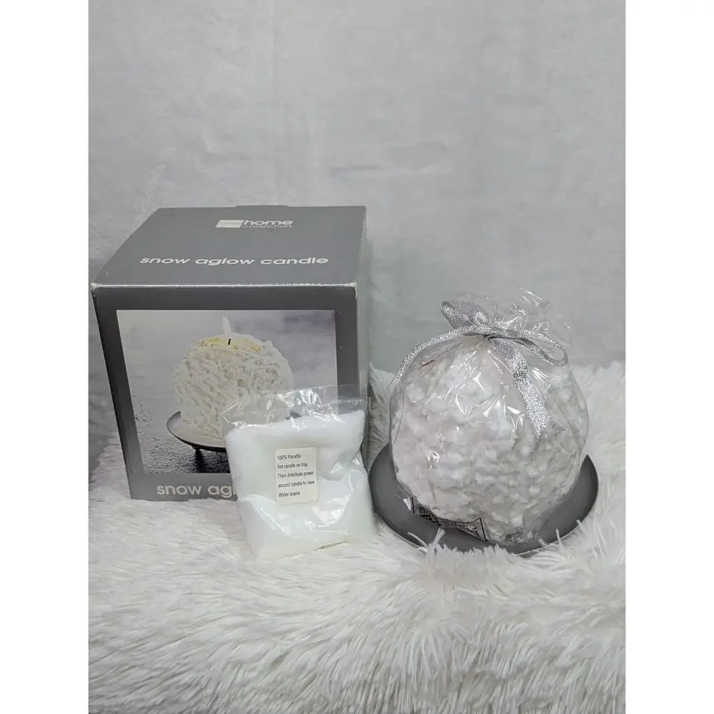 VTG 2002 JCPenney Home Collection Snow Aglow Ball Candle Set NIB Faux Snow Plate